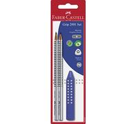 Faber-Castell 185297 - 2 crayons GRIP 2001, couleur du corps argent, dureté B, y compris 1 gomme GRIP, disponible en bleu ou rouge (pas de choix de couleur possible)