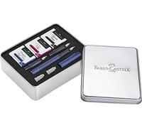 FABER-CASTELL 201507 - Set de calligraphie Grip 2011, stylo plume avec trois largeurs de pointe différentes, 6 cartouches noires, roses et bleu roi chacune