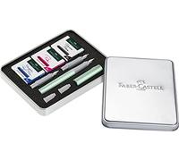 FABER-CASTELL 201513 - Set de calligraphie Grip, Pearl mint, stylo plume F avec plumes de rechange 1,4 mm et 1,8 mm, cartouches d'encre noires, roses et bleu roi incluses
