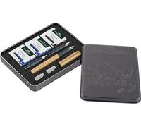 Faber-Castell 201518 - Set de calligraphie Grip Gold, plume F avec plumes de rechange 1,4 mm et 1,8 mm, cartouches d'encre noire et bleu roi incluses