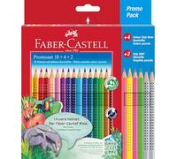 Faber-Castell 201540 - Set de crayons de couleur pour enfants et adultes, 24 pièces, triangulaires, incassables, avec 4 couleurs fluo et 2 crayons à papier