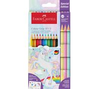 Faber-Castell 201542 - Set de crayons de couleur licorne, 13 pièces, incassables, y compris 3 pastels Sparkle et autocollants licorne