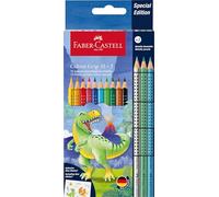 Faber-Castell 201545 - Set de crayons de couleur Dino, 13 pièces, incassable, y compris 3 crayons métalliques et des autocollants Dino