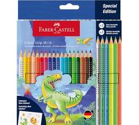 Faber-Castell 201546 - Set de crayons de couleur Dino, 24 pièces, incassable, y compris 3 crayons métalliques, 3 crayons néon et des autocollants Dino