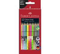 Faber-Castell Crayons de couleur Colour Grip – pastel, néon et métalliques – Lot de 12