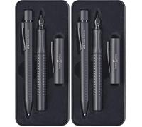 Faber-Castell 201626 - Coffret cadeau Grip Edition, All Black, avec stylo plume M et stylo à bille XB dans un étui métallique (Lot de 2)