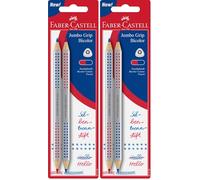 Faber-Castell 201734 - Jumbo Grip bicolore crayon à séparation syllabique, 2 crayons, rouge et bleu (Lot de 2)