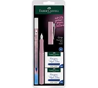 Faber-Castell 202037 - Stylo Grip 2010 Harmony, plume M, rose shadow, avec effaceur d'encre et 12 cartouches de rechange