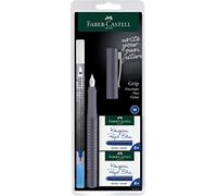 Faber-Castell 202038 - Stylo Grip 2010, plume M, gris dapple, avec effaceur d'encre et 12 cartouches de rechange