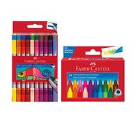 FABER-CASTELL 205030 School Lot de 24 crayons de cire et étui de 20 feutres à double pointe