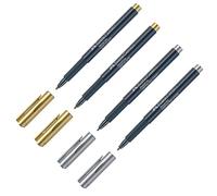 Faber-Castell 205073 - Marqueur Metallics à pointe fibre, 4 pièces, convient à de nombreuses surfaces, effet métallisé or et argent