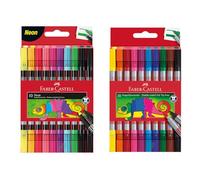Faber-Castell 205277 - Set de feutres basiques et fluo, 20 feutres double pointe pour enfants et adultes
