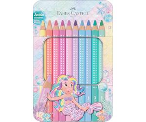 Faber-Castell 210910 - Coffret de crayons de couleur Jumbo Sparkle, 10 crayons épais aux couleurs pastel, pour enfants