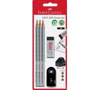 Faber-Castell Grip 2001 Coffret pour examen comprenant 3 crayons 1 gomme et 1 taille-crayon Argenté/noir - 217079
