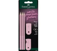 Faber-Castell 217084 - Set de crayons avec étui - Avec taille-crayon, gomme et 3 crayons - Grip 2001 - Rose Shadows