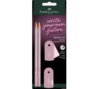 Faber-Castell 218480 Sparkle, 2 Crayons À Papier Mine B Avec Gomme Et Taille-Crayon, Rose/Gris Pomme