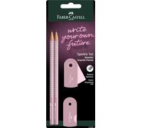 FABER-CASTELL 218480 Sparkle, 2 crayons à papier Mine B avec gomme et taille-crayon, rose/gris pomme