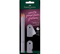 FABER-CASTELL 218482 Sparkle Set d'écriture avec 2 crayons à papier, dureté B, avec gomme et taille-crayon, gris pomme
