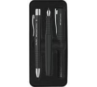 Faber-Castell 241050 Ensemble d'écriture Poly Pen Noir, Stylo-plume avec plume large et stylo-bille, Prise ergonomique, Idéal pour prise de notes, Pour étudiants, Écriture fluide