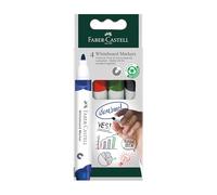 Faber-Castell 253942 - Set de marqueurs pour tableaux blancs W20, 4 marqueurs pour tableaux blancs effaçables, pointe ogive 2,25 mm, rechargeables
