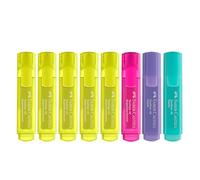 Faber-Castell 254626 - Set de surligneurs TL 46, étui de 8 pièces, couleurs pastel, pointe biseautée longue durée, largeur de trait 1 - 5 mm