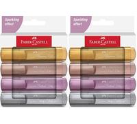 Faber-Castell 254674 Pochette de 4 Surligneurs Métalliques, Pointe Biseautée de Précision, Couleurs Vibrantes, Marqueurs Plats Ergonomiques (Lot de 2)