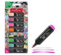 Faber-Castell Surligneurs 254692 – Pochette 8 Fluorescents Néon Graffiti, Pointe biseautée