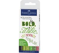 Faber-Castell 267117 - Stylo à encre Pitt Artist Pen Lettering, étui de 6 stylos vert