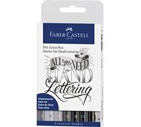 Faber-Castell 267118 - Crayons à encre de Chine Lettering Starter Set, 9 pièces, Pitt Artist Pens, crayon et taille-crayon inclus