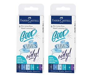 Faber-Castell 267123 Pitt Artist Pen Lettering Lot de 6 stylos Bleu, Lot de 2 tons bleus., 1