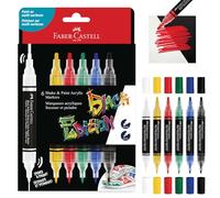 Faber-Castell 285507 Black Edition Shake & Paint Marqueurs Acryliques, Ensemble de 6 marqueurs couleurs de base, Double pointe 3mm & 1mm, Imperméables, Marqueurs acryliques multi-surfaces pour adultes