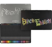 Faber-Castell - 36 crayons couleur Black Edition, étui métal | Crayons de couleur brillants pour papier clair et foncé, au rendu doux, résistants à la casse et ergonomiques