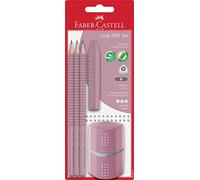 FABER-CASTELL 580073 - Set de crayons Grip 2001, 5 pièces avec 3 crayons, gomme et taille-crayon, rose shadows