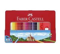 Faber-Castell 115888 Trousse en métal avec 48 crayons de couleur, 2 stylos graphite, gomme et aiguiseur Multicolore