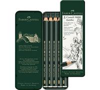 Faber Castell Lot de 5 crayons graphite 9000 dans une boîte en étain Jumbo