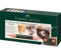 Faber-Castell Albrecht Dürer 160307 Lot de 5 marqueurs aquarelle à double pointe pour une application précise et sur une surface - Étui de 5 - Portrait, multicolore