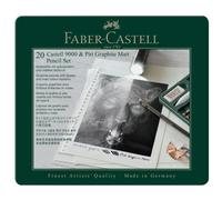 Faber-Castell 115224 Pitt Monochrome & 9000 Crayons Graphite, Boîte de 20, Ultra Mat, Graphite Classique, 8 degrés Chaque, Gomme et Taille-Crayon Inclus, pour dessin et Croquis, Tons Profonds