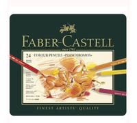 Faber-Castell 110024 Polychromos Colour Pencils, Set de 24 Crayons de Couleur dans un Coffret Métallique, Crayon de Couleurs Professionnel avec Mine épaisse 3.8 mm, Pigments sans Acide Multi Surfaces