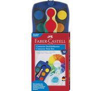 FABER-CASTELL - Boîte de peinture à l'eau Connector, 12 couleurs, bleu | Avec blanc opaque, porte-pinceaux et emplacement pour nom, couleurs emboîtables les unes dans les autres