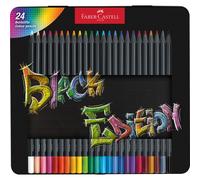 Faber-Castell Crayons de couleur 116425 Black Edition - 24 crayons, boîte métal, résistants