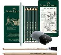 Faber-Castell Castell 119064 - Lot de 12 crayons à papier Castell 9000 - Contenu : 5B - 5H + 2 gommes - Estompe et taille-crayon