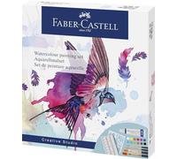 Faber-Castell Set de peinture aquarelle 169618 – 18 pièces (12 tubes, 4 pinceaux, palette, pochoir)
