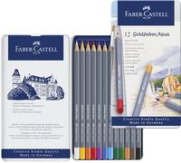Faber-Castell - Coffret de 12 crayons aquarellables Goldfaber Aqua | Crayons aquarellables résistants à la casse et entièrement lavables, présentés dans un étui métallique