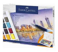 Faber-Castell Aquarelle 169736 – 36 godets, palette de mélange et pinceau à réservoir d'eau
