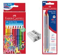 Faber-Castell - Coffret de crayons de couleur, 13 pièces | Kit d'écriture comprenant un taille-crayon géant, 10 crayons de couleur et un crayon à lettres pour la rentrée scolaire