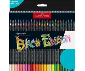 FABER-CASTELL - Coffret de crayons de couleur Black Edition, 50 pièces | Pour le papier clair et foncé, avec un rendu doux des couleurs, résistant à la rupture et ergonomique