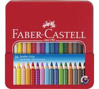 Faber-Castell Crayons de couleur 110916 Jumbo Grip 16 crayons étui métallique lavables incassables