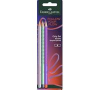 Faber-Castell - Coffret de crayons Flow Edition, 3 pièces | Avec 3 crayons Grip de dureté B, kit d'écriture pour l'école et le bureau