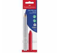 FABER-CASTELL - Coffret de crayons Grip 2001, 3 pièces | Kit d'écriture comprenant 2 crayons à prise en main de dureté B et une gomme, pour l'école, le bureau et le quotidien