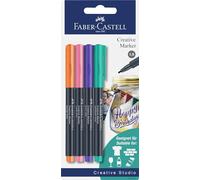 Faber-Castell – Set de marqueurs 160704 – 4 marqueurs permanents pour papier, verre, plastique